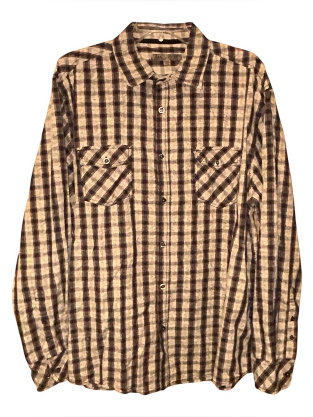 Pronto Uomo Blue Plaid Button Down Shirt XXL Brown Black Cotton Casual